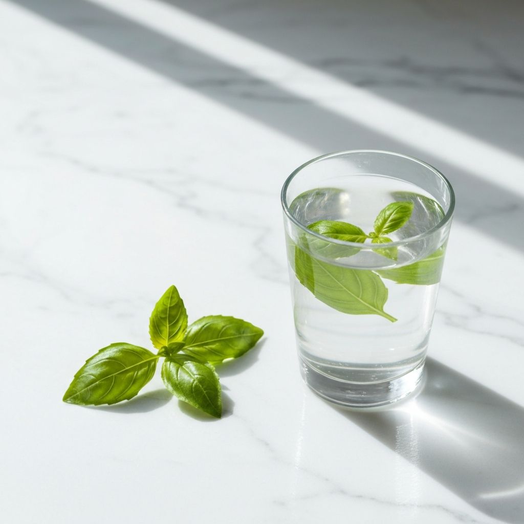 Glass of water with basil